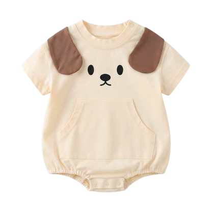Cream Puppy-Ear Short-Sleeve Baby Outfit