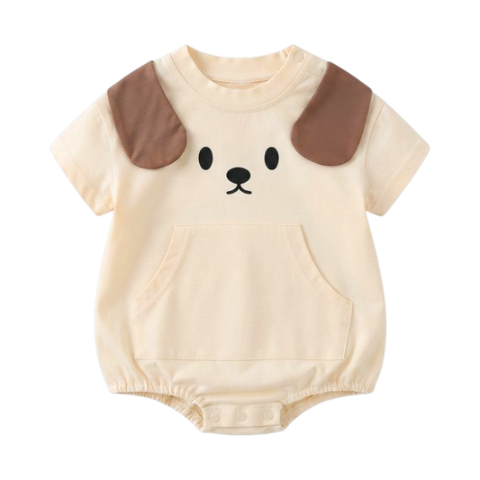 Cream Puppy-Ear Short-Sleeve Baby Outfit