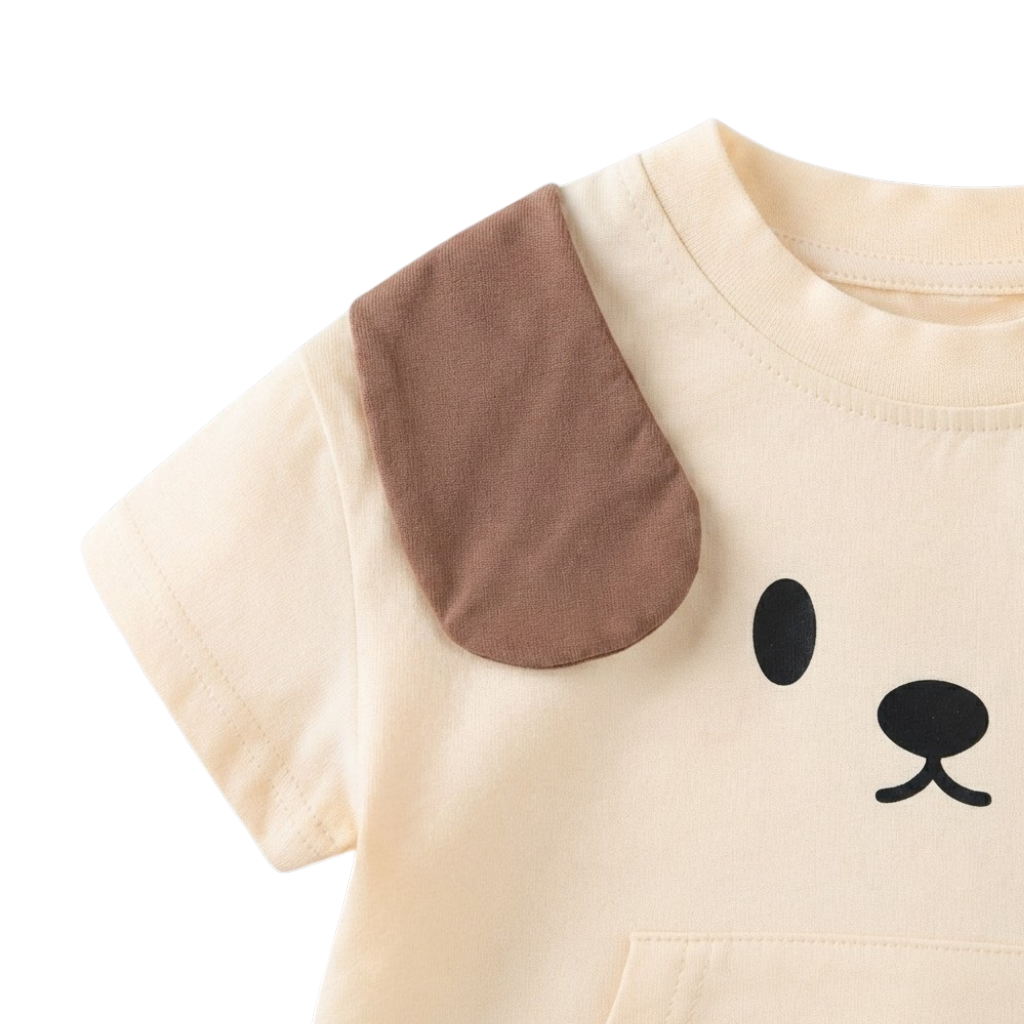Cream Puppy-Ear Short-Sleeve Baby Outfit