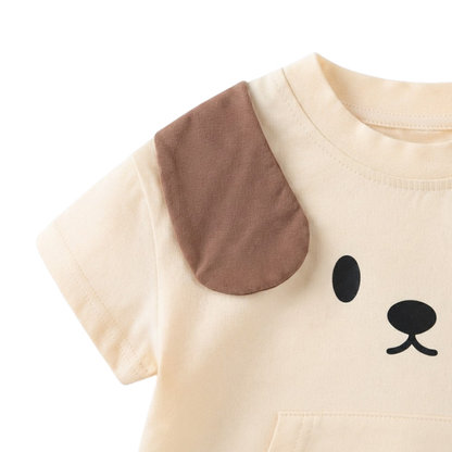 Cream Puppy-Ear Short-Sleeve Baby Outfit