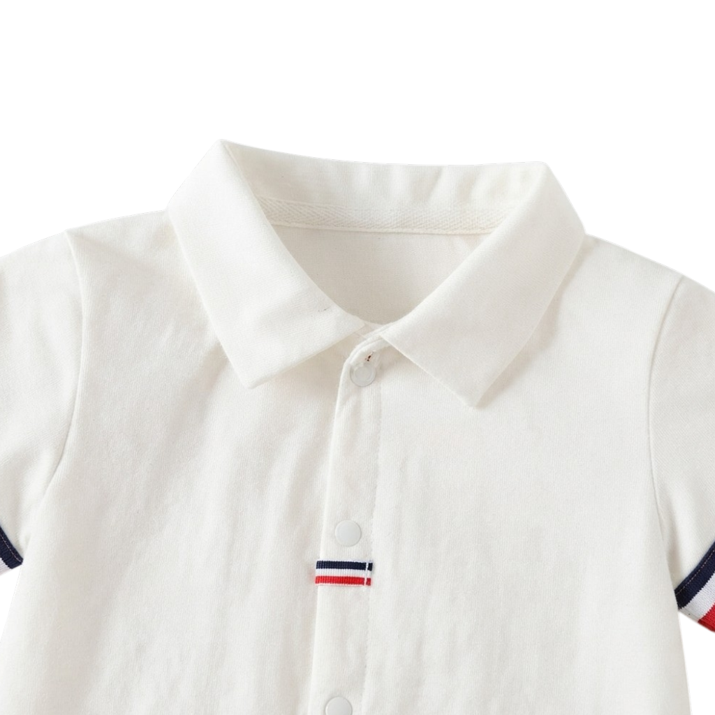 White Stripe-Trim Polo Baby Outfit