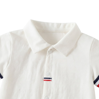 White Stripe-Trim Polo Baby Outfit