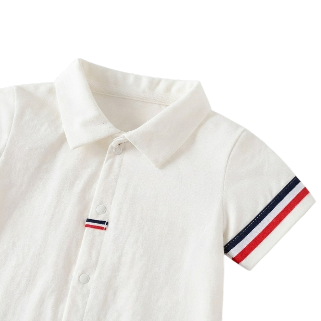 White Stripe-Trim Polo Baby Outfit