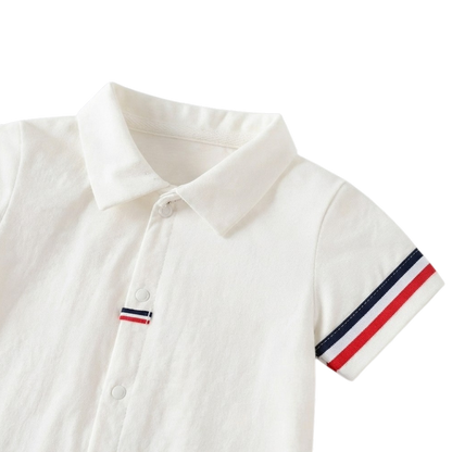 White Stripe-Trim Polo Baby Outfit