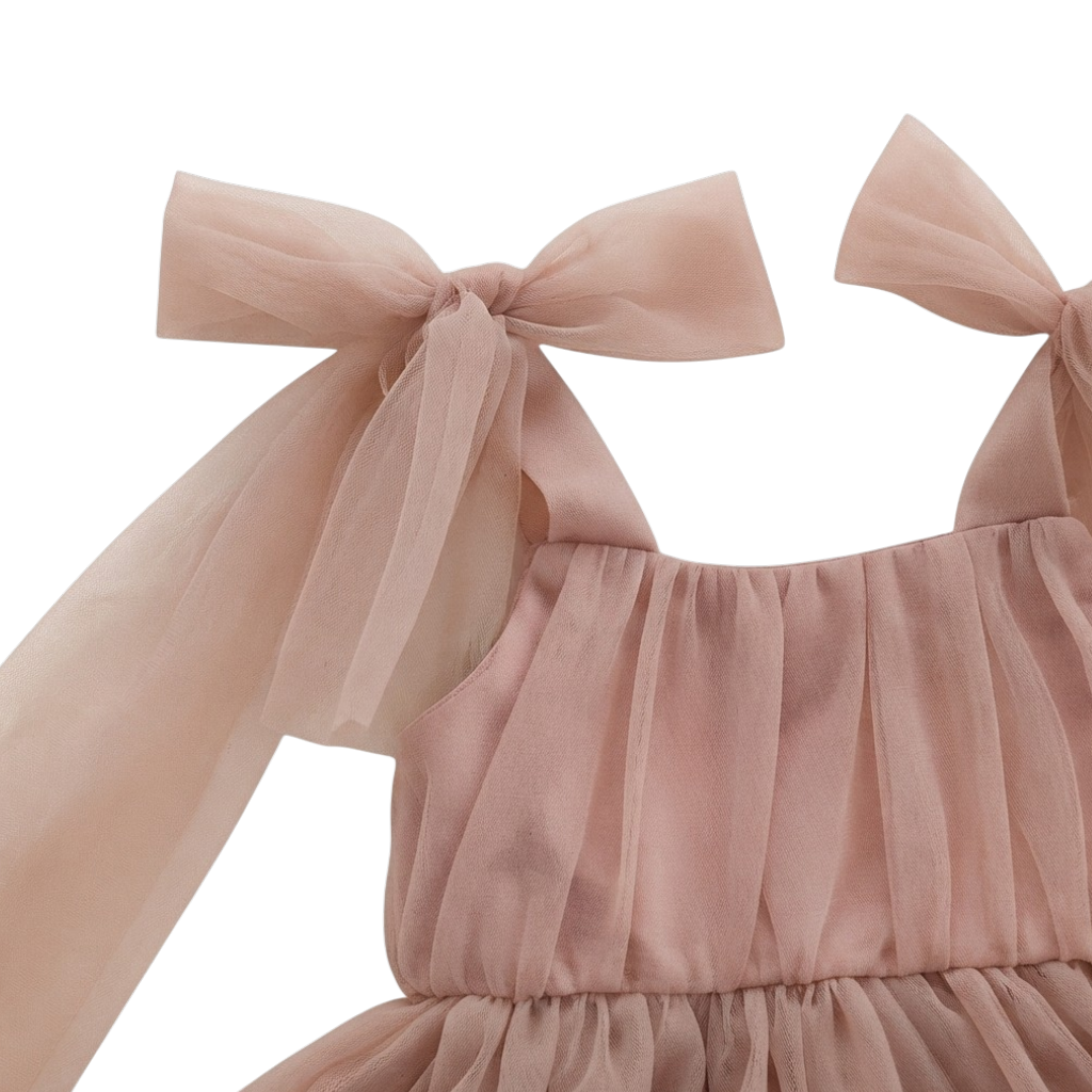 Dusty Pink Tulle Bow Baby Bodysuit Dress
