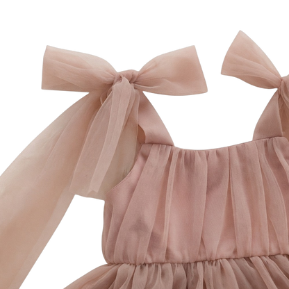 Dusty Pink Tulle Bow Baby Bodysuit Dress