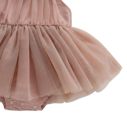 Dusty Pink Tulle Bow Baby Bodysuit Dress