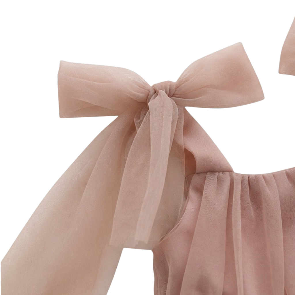 Dusty Pink Tulle Bow Baby Bodysuit Dress
