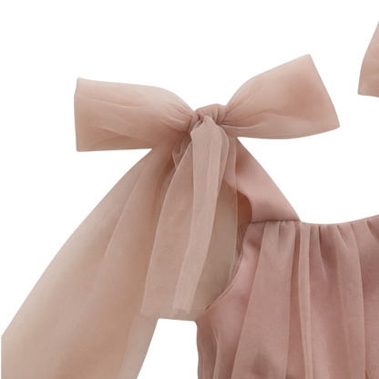 Dusty Pink Tulle Bow Baby Bodysuit Dress