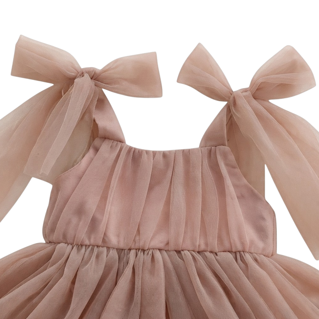 Dusty Pink Tulle Bow Baby Bodysuit Dress