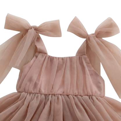 Dusty Pink Tulle Bow Baby Bodysuit Dress