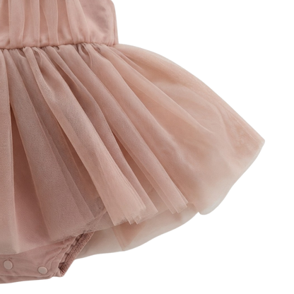 Dusty Pink Tulle Bow Baby Bodysuit Dress