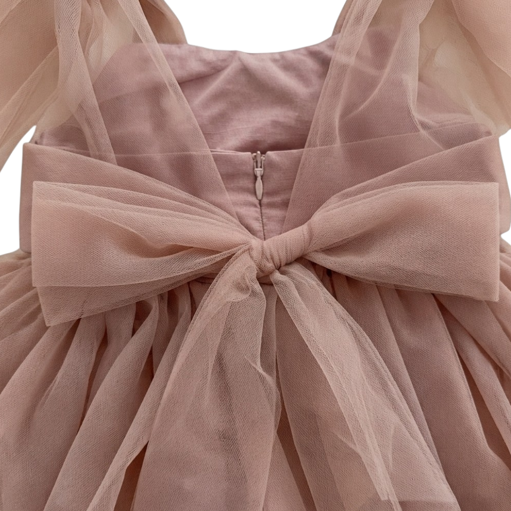Dusty Pink Tulle Bow Baby Bodysuit Dress