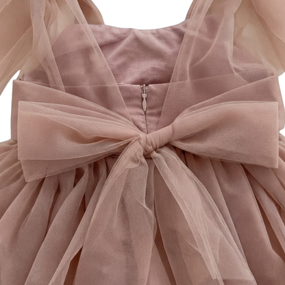 Dusty Pink Tulle Bow Baby Bodysuit Dress