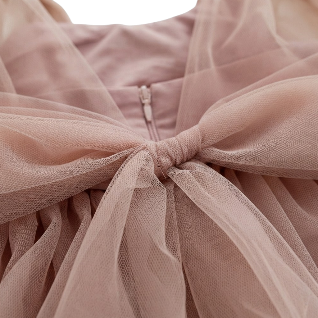 Dusty Pink Tulle Bow Baby Bodysuit Dress