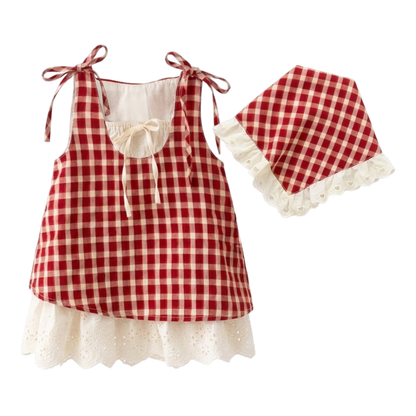 Red Gingham Baby Dress and Headscarf Set