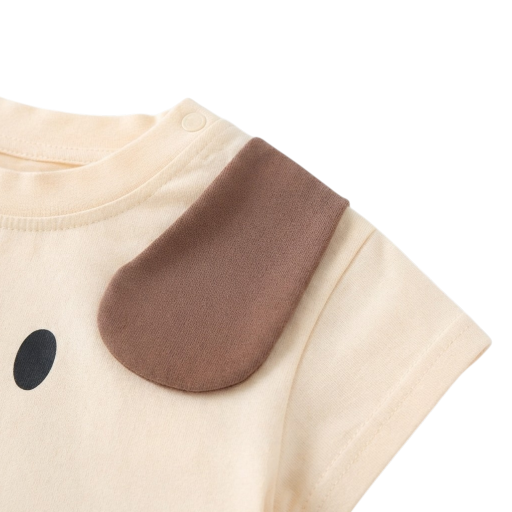 Cream Puppy-Ear Short-Sleeve Baby Outfit
