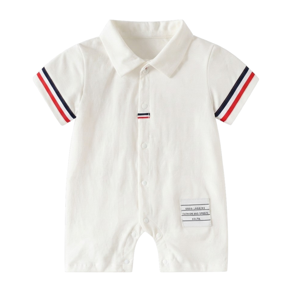 White Stripe-Trim Polo Baby Outfit