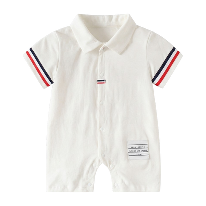 White Stripe-Trim Polo Baby Outfit