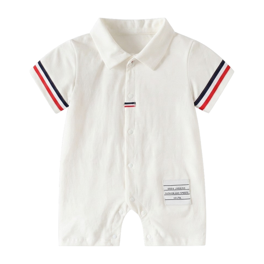 White Stripe-Trim Polo Baby Outfit