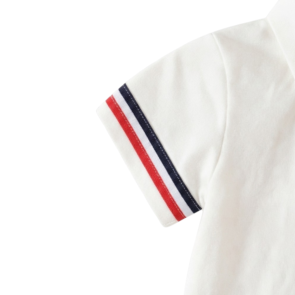 White Stripe-Trim Polo Baby Outfit