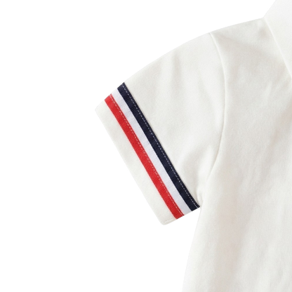 White Stripe-Trim Polo Baby Outfit