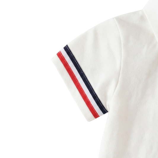 White Stripe-Trim Polo Baby Outfit