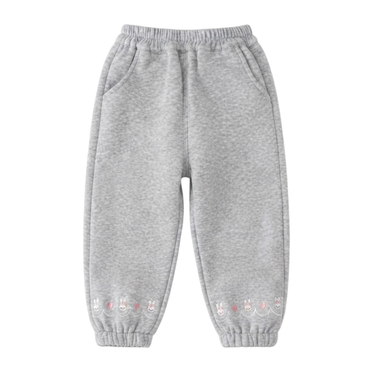 Grey Bunny Heart Embroidered Baby Joggers
