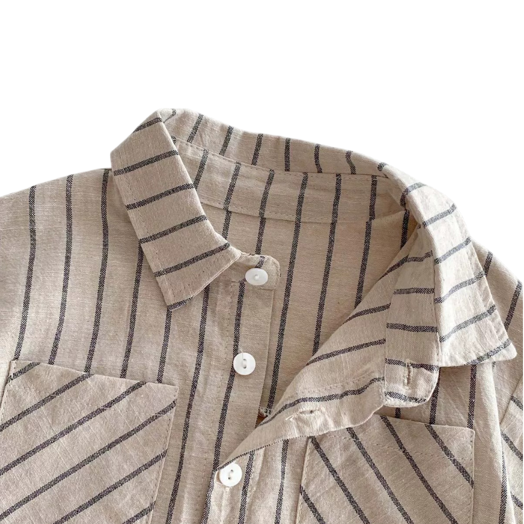 Beige Stripe Shirt and Shorts Baby Set