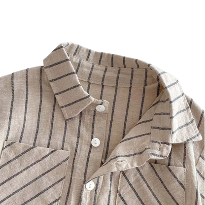 Beige Stripe Shirt and Shorts Baby Set