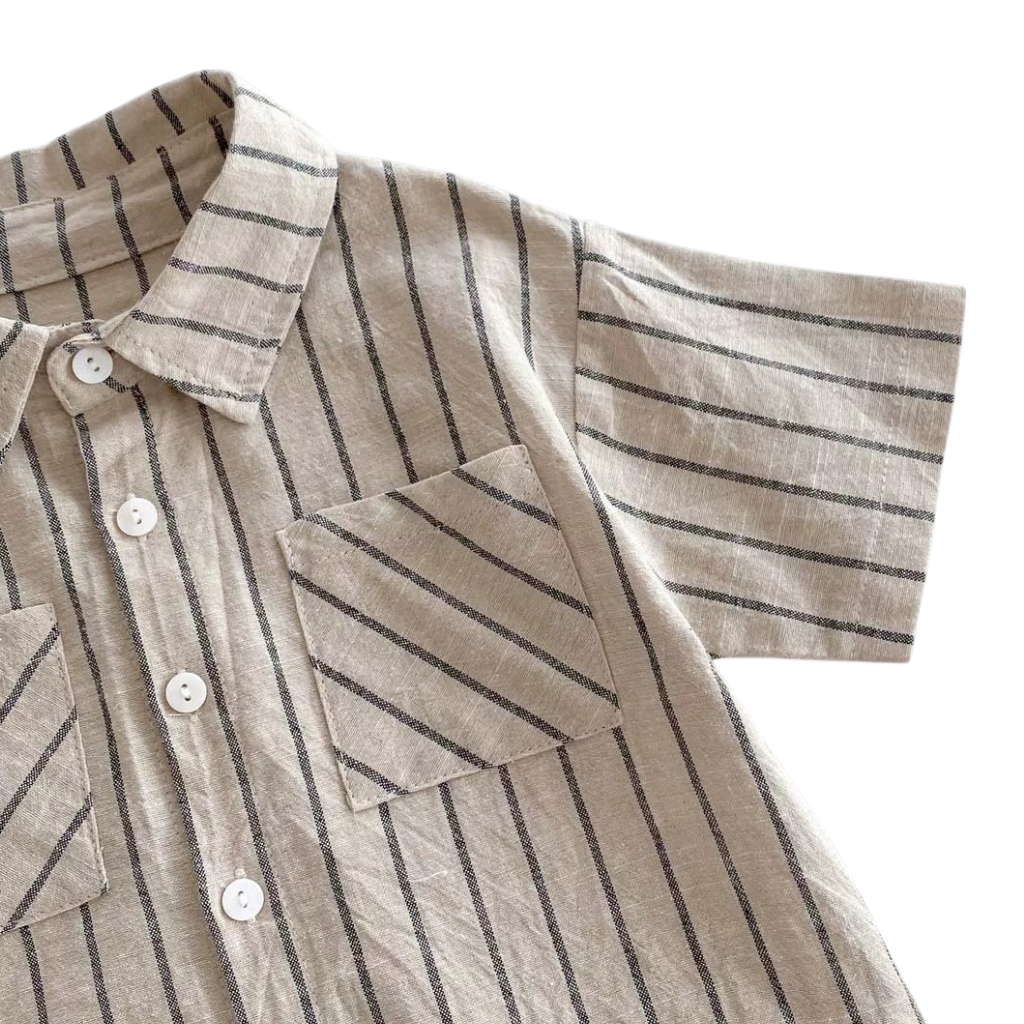 Beige Stripe Shirt and Shorts Baby Set