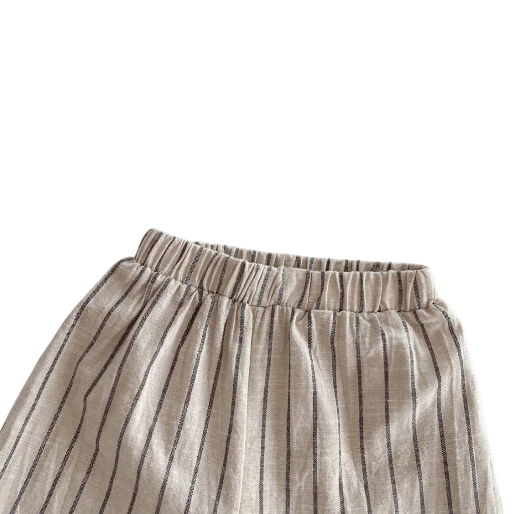 Beige Stripe Shirt and Shorts Baby Set