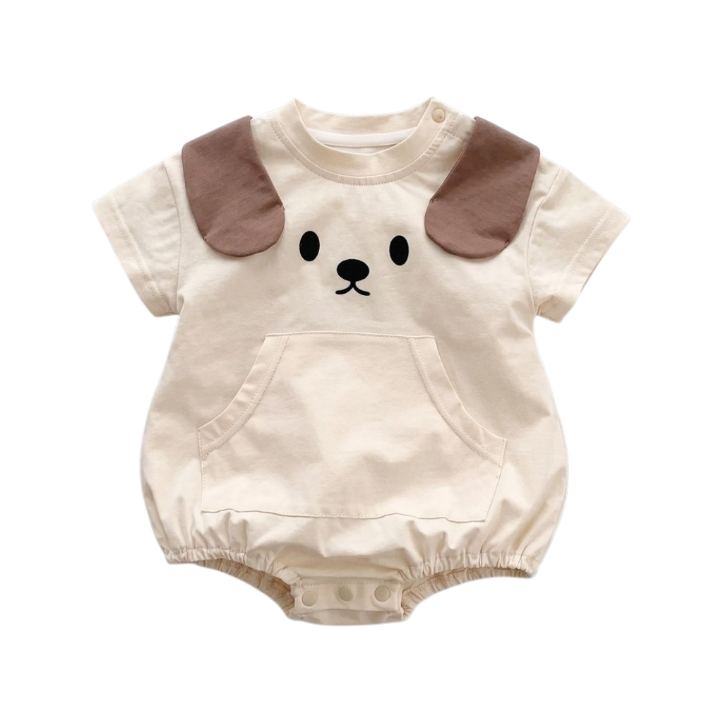 Cream Puppy-Ear Short-Sleeve Baby Outfit