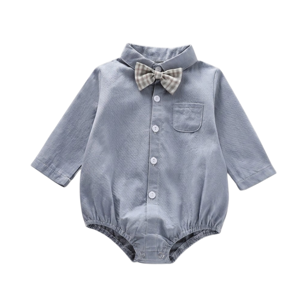 Blue Bow-Tie Long-Sleeve Baby Outfit