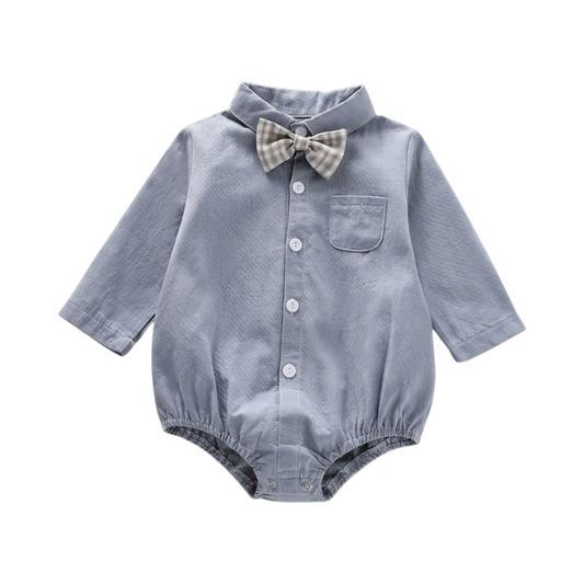 Blue Bow-Tie Long-Sleeve Baby Outfit