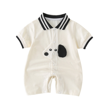 Cream and Black Puppy Short-Sleeve Baby Outfit