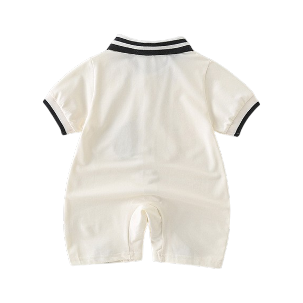 Cream and Black Puppy Short-Sleeve Baby Outfit