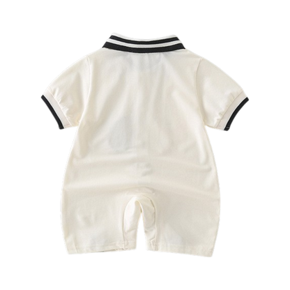 Cream and Black Puppy Short-Sleeve Baby Outfit