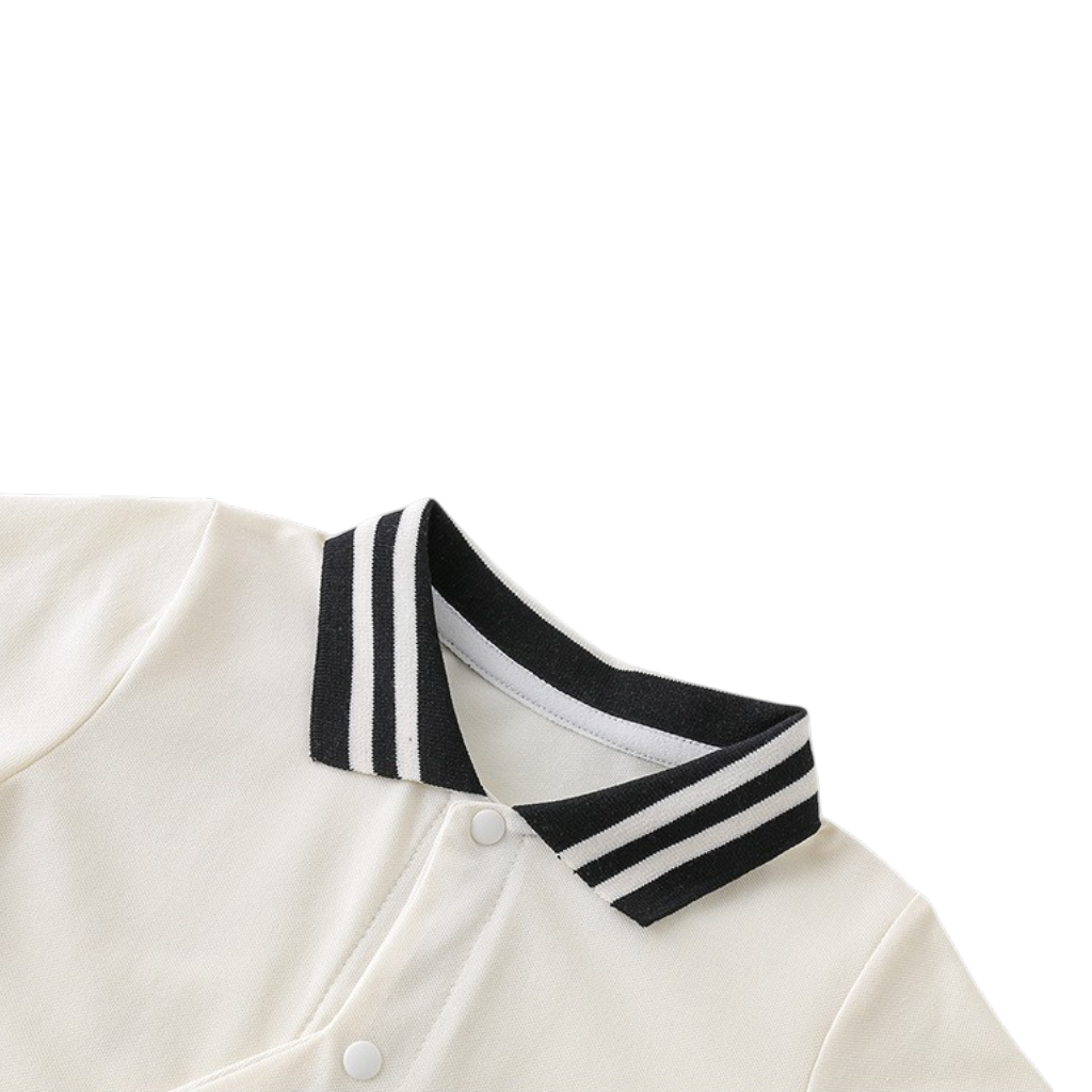 Cream and Black Puppy Short-Sleeve Baby Outfit