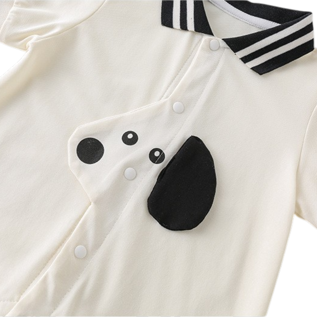 Cream and Black Puppy Short-Sleeve Baby Outfit
