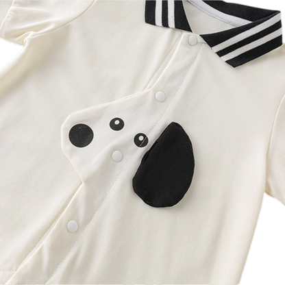 Cream and Black Puppy Short-Sleeve Baby Outfit