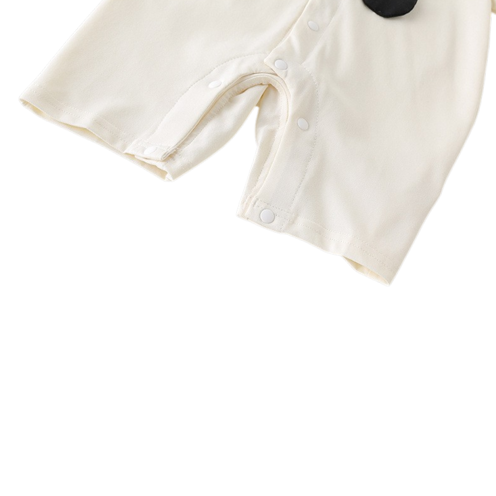 Cream and Black Puppy Short-Sleeve Baby Outfit