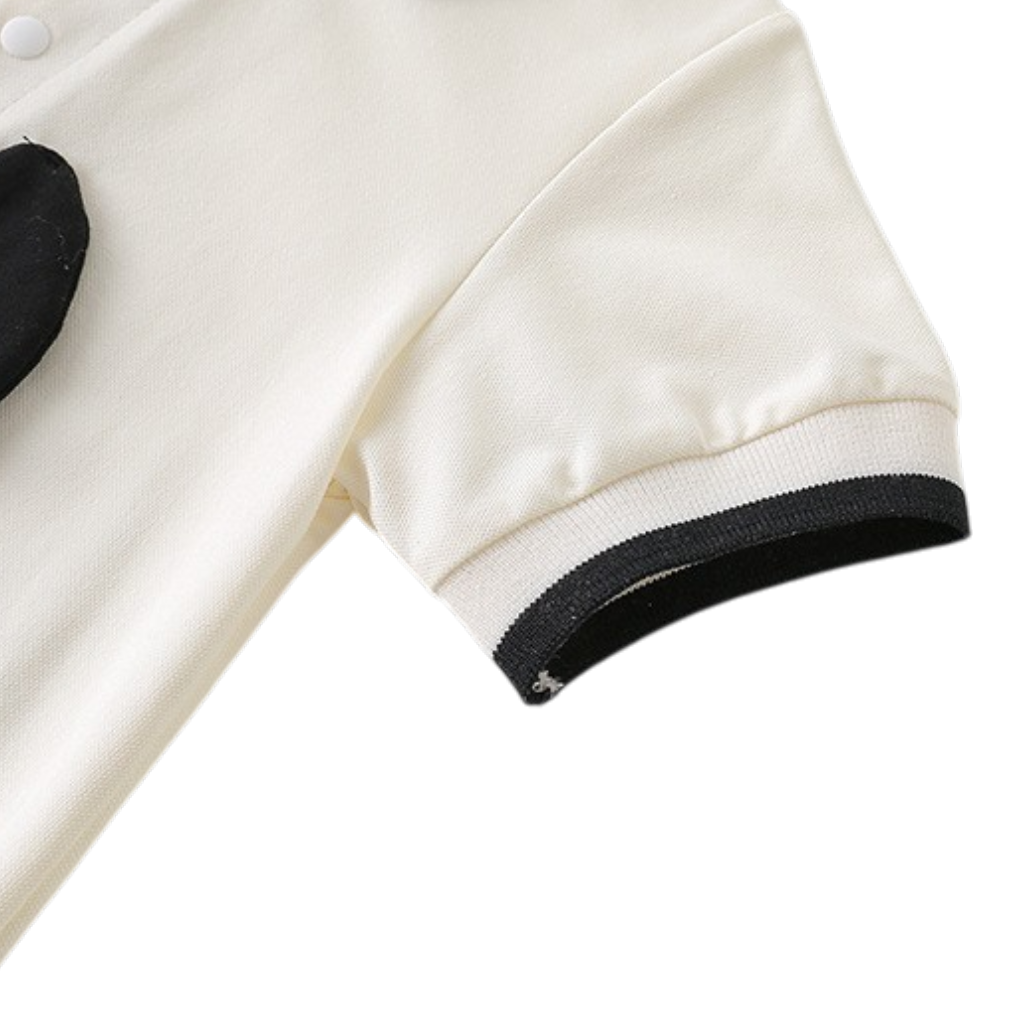 Cream and Black Puppy Short-Sleeve Baby Outfit