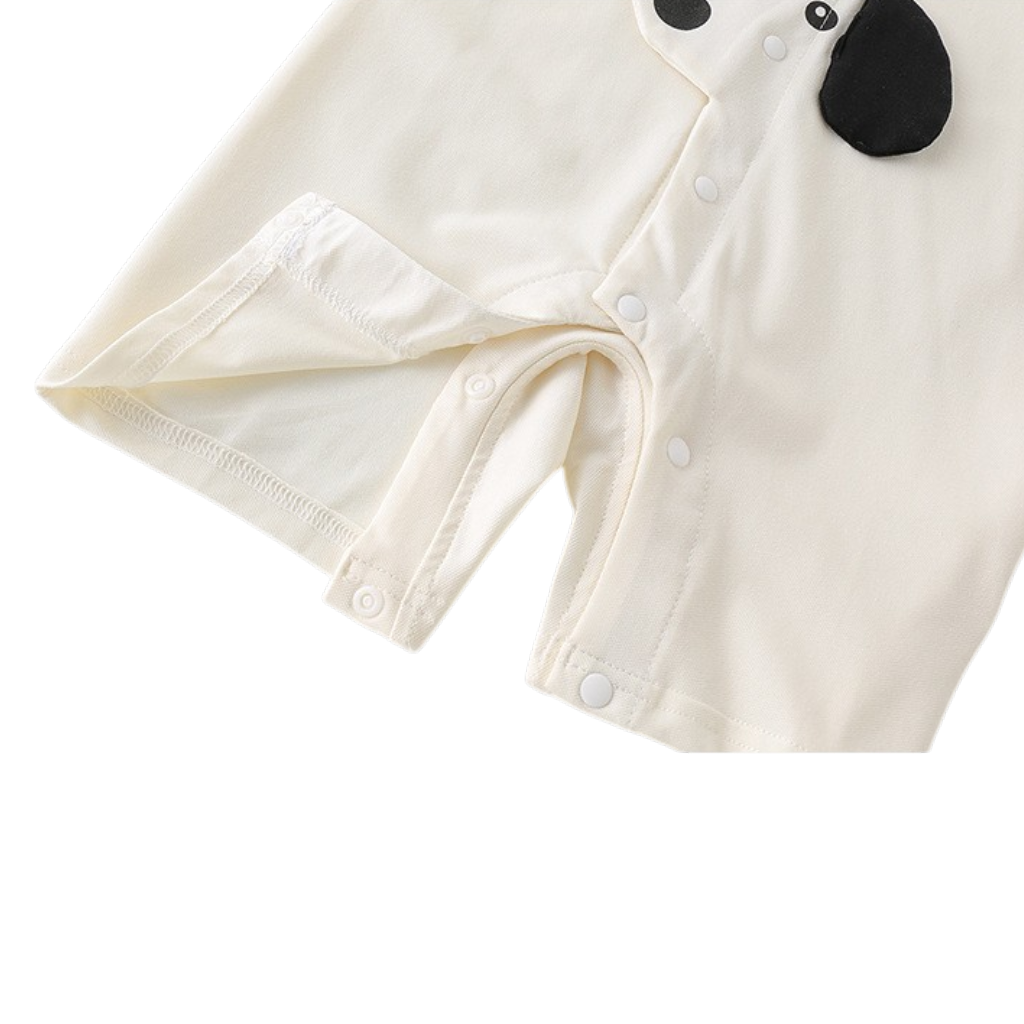 Cream and Black Puppy Short-Sleeve Baby Outfit