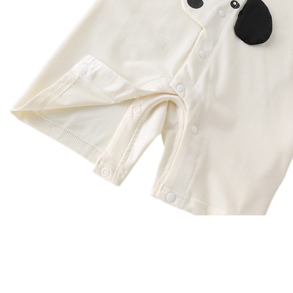 Cream and Black Puppy Short-Sleeve Baby Outfit
