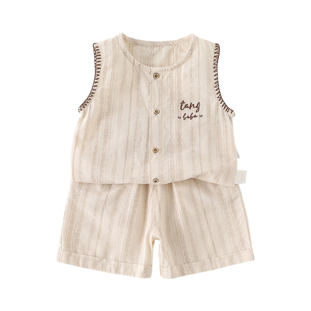 Cream Stripe Vest and Shorts Baby Set