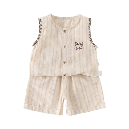 Cream Stripe Vest and Shorts Baby Set
