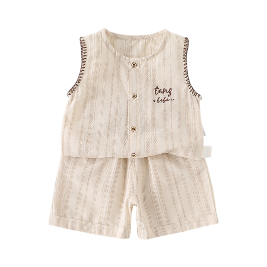 Cream Stripe Vest and Shorts Baby Set