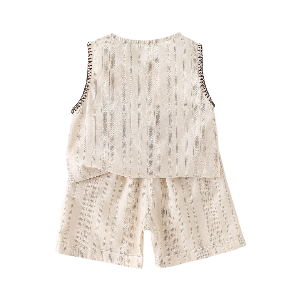 Cream Stripe Vest and Shorts Baby Set