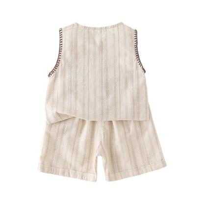 Cream Stripe Vest and Shorts Baby Set